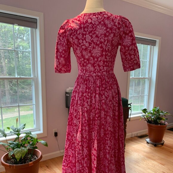 Vintage pink floral Laura Ashley piped bodice SS dress, US8 - Picture 4 of 5